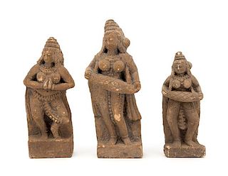 Three Indian Sandstone Figures Height of tallest 9 1/2 inches.