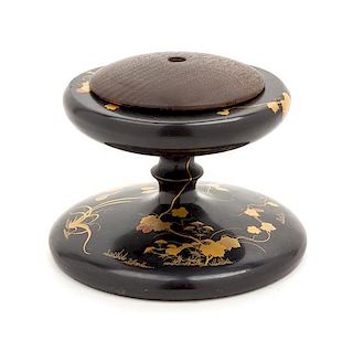 A Japanese Gilt and Black Lacquer Stand Height 3 7/8 inches.