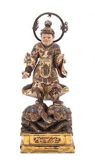 A Japanese Lacquered Wood Figure of A Guardian Height 8 3/4 inches.