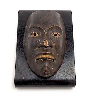 A Japanese Wood Noh Mask Height 9 1/8 inches.