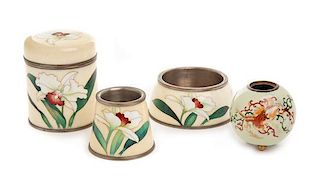 Four Japanese Cloisonne Enamel Articles Height of tallest 5 1/4 inches.