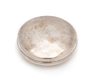 A Japanese Silver Circular Covered Box Diameter 3 inches.