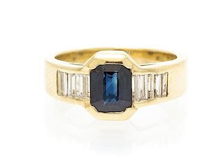 An 18 Karat Yellow Gold, Sapphire and Diamond Ring, 4.00 dwts.