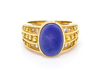 An 18 Karat, Dyed Chalcedony and Diamond Intaglio Ring, H. Stern, 7.80 dwts.