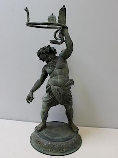 Patinated Bronze Figural Plant Stand "Hercules"