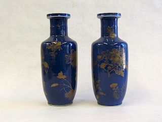 Pair of Powder Blue and Gilt Vases.