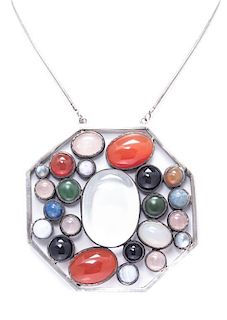 * A Silver and Multi Gem Pendant Necklace, 82.85 dwts.