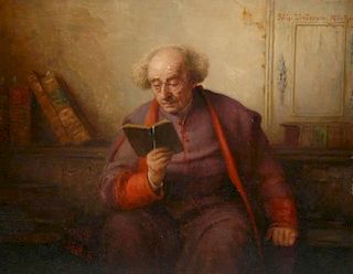 RICHARD LINDERUM (German 1851-1905) A PAINTING, "Monk Reading,"