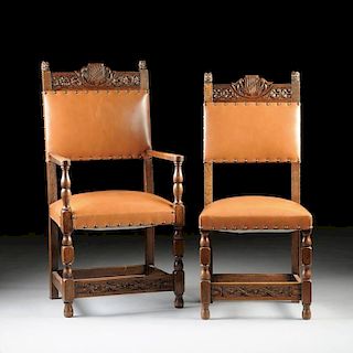 A SET OF EIGHT RENAISSANCE REVIVAL CARVED WALNUT DINING CHAIRS, EARLY 20TH CENTURY,
