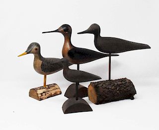4 carved wooden shore birds