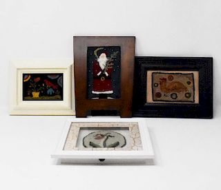 4 pieces of framed punch needle artwork