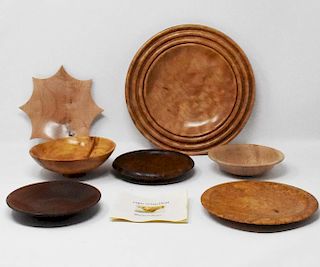 7 wooden bowls & plates