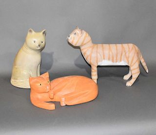 3 carved wooden cats