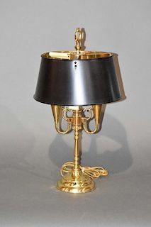 Brass 2 light desk lamp with metal shade