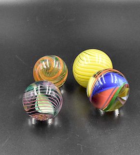 4 signed Mark Matthews art glass marbles