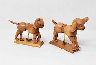 2 pieces, fully jointed wooden dog & cat