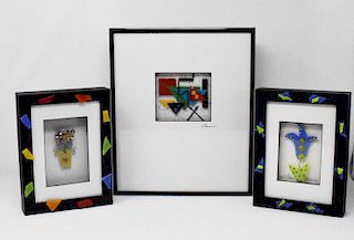 3 pieces of framed acrylic art