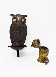 2 brass owl pieces