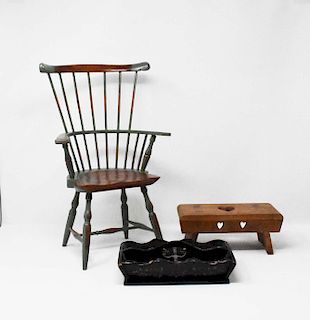 3 pieces, miniature chair, wood tray, & stool