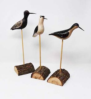3 unsigned wooden shore birds