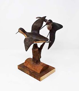 Pair of carved wooden shore birds