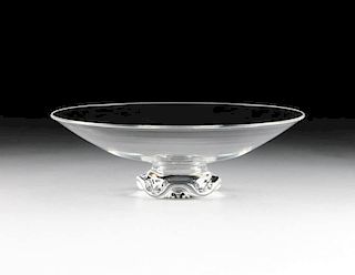 A STEUBEN CRYSTAL BOWL WITH TOOLED BASE, PATTERN NUMBER 8070,DESIGNER GEORGE THOMPSON,  ENGRAVED SIGNATURE, THIRD QUARTER 20TH CENTURY,