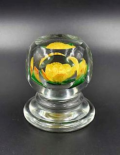 Signed Kaziun floral paperweight