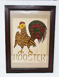 Folk art watercolor of a rooster