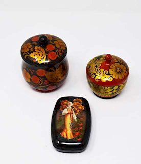 3 Russian lacquered boxes