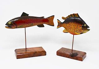 2 wooden fish decoys