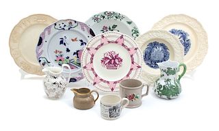A Miscellaneous Group of English Porcelain and Stoneware Diameter of largest 10 1/2 inches.