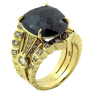 Yellow Gold and Diamond Ring with Black Diamond Ce