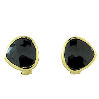 Black Diamond and Yellow Gold Stud Earrings