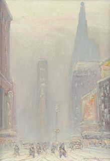 JOHANN BERTHELSEN (Danish/American 1883-1972) A PAINTING, "Broadway and Times Square,"