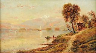 EDMUND DARCH LEWIS (American 1835-1910) A PAINTING, "Sailing on the Lake,"