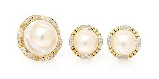 A Collection of 14 Karat Yellow Gold, Mabe Pearl and Diamond Jewelry, 10.10 dwts.