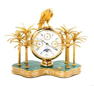 A Swiss Gilt Metal and Stone Inset Desk Clock, Mouawad Height 9 3/4 inches.
