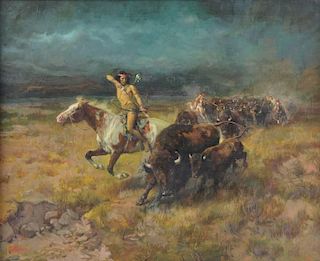 LAJOS MARKOS (American/Texas 1917-1993) A PAINTING, "The Hunt,"