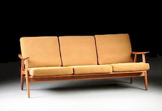 A HANS WEGNER (DANISH 1914-2007) MODEL GE-270/3 THREE-SEAT TEAK SOFA, DESIGNED 1954, MANUFACTURED BY GETAMA, GEDSTED, DEMARK, CIRCA 1960,