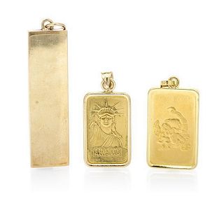 A Collection of Yellow Gold Ingot Pendants, 20.80 dwts.