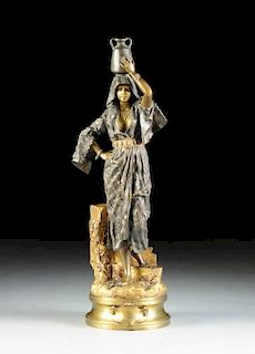 cast from a model by GASTON VUVENOT LEROUX (FRENCH, 1854-1942) A GILT AND PATINATED BRONZE FIGURAL SCULPTURE, "JEUNE FILLE ARABE,"