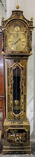 A George III Style Lacquered Tall Case Clock Height 91 inches.
