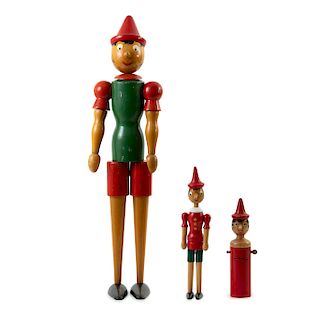 Three wooden 'Pinocchio' dolls, 1970s