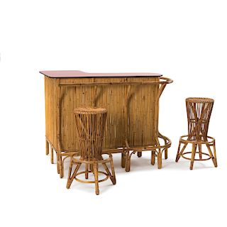 Bar counter with two bar stools, c. 1955