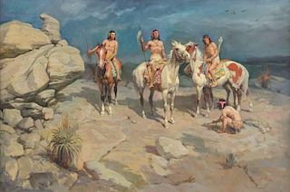 LAJOS MARKOS (American/Texas 1917-1993) A PAINTING, "Standing Guard,"
