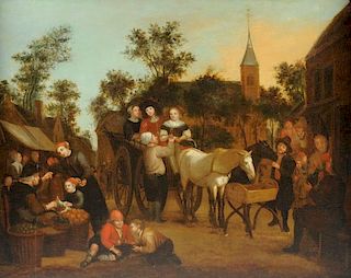 SCHOOL OF CONSTABLE (British 19th Century) A PAINTING, "Market Scene in Village,"