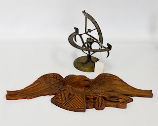 Carved Wood American Eagle and Sundial