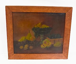 Early Oil on Canvas Still Life in Paint Decorated Frame
