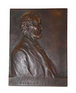 1907 V. D. Brenner Abraham Lincoln Bronze Plaque