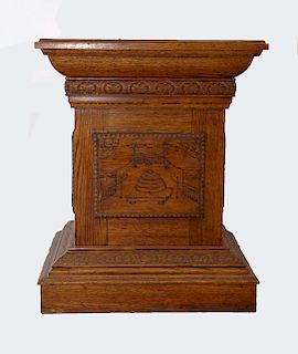 IOOF Ornately Carved Oak Ceremonial Pedestal